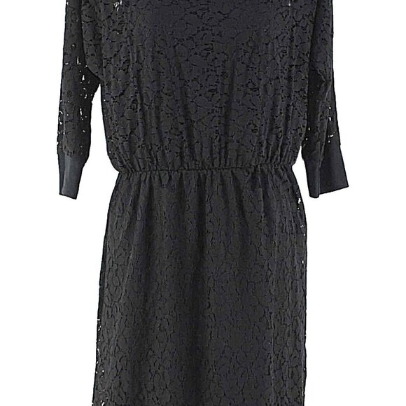 Staci Woo $88 Sz M Black Lace 3/4 Sleeve Cotton Nylon Poly Blend Dress - Picture 2 of 8